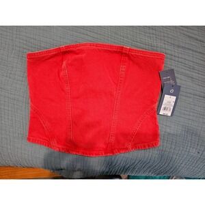 Universal Thread Denim Tube Top Womens 2 Red New Corset Zip Back Strapless